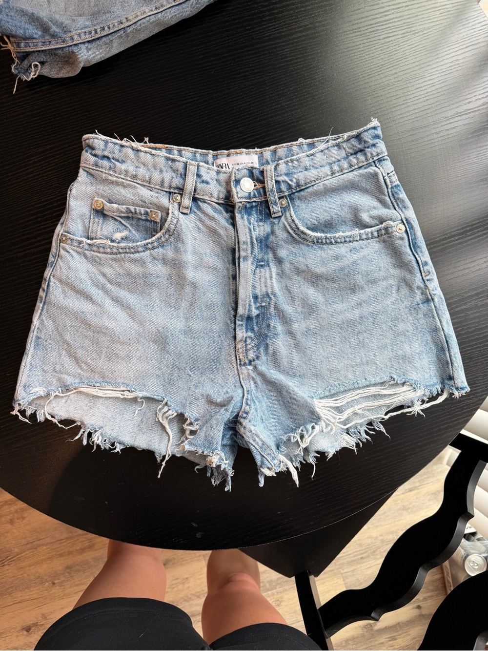 Zara Light Wash Distressed High-Rise Denim Shorts